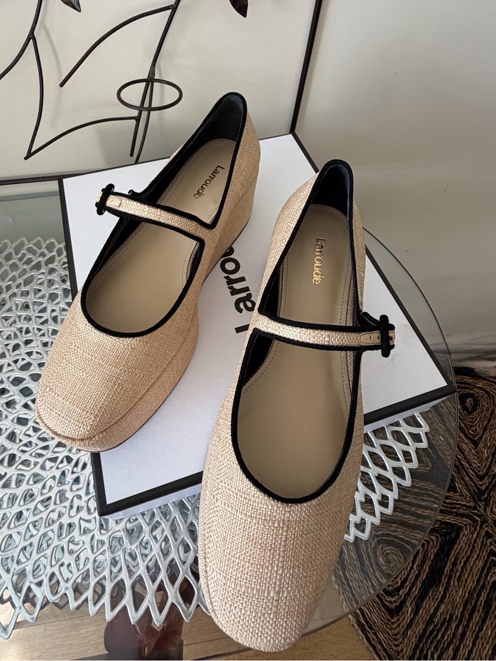 Larroudé Blair Flatforms in Raffia w Leather Trim Size 8.5 NIB - Picture 15 of 16